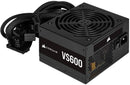 Corsair FONTE ATX 600W - VS600-80 PLUS WHITE - COM CABO DE FORCA - CP-9020224-BR, PRETO