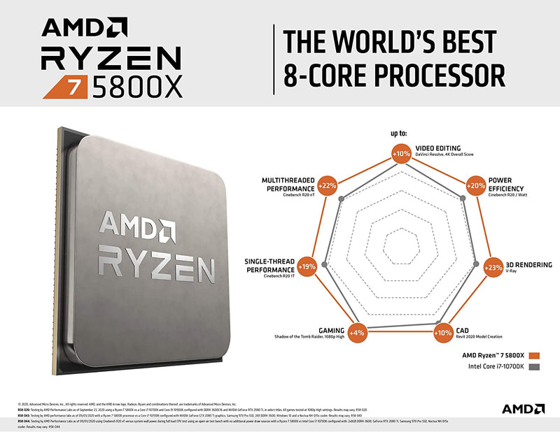 Processador AMD Ryzen 7 5800X, Cache 36MB, 3.8GHz (4.7GHz Max Turbo), AM4