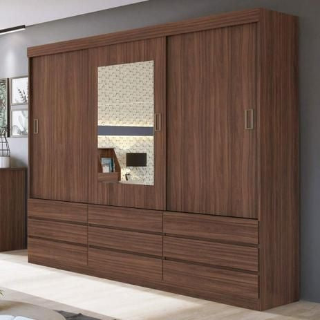 Guarda Roupa Casal 3 Portas 9 Gavetas Hercules Plus Imbuia Naturale - Lopas