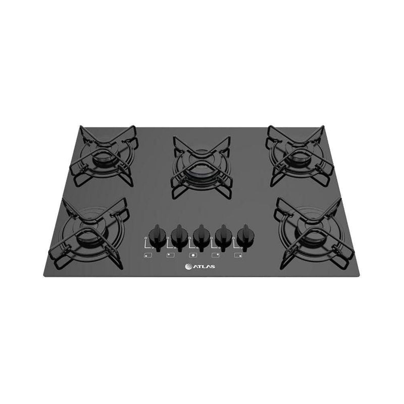 Cooktop A Gás 5 Bocas Atlas Agile Vidro Temperado Preto Bivolt