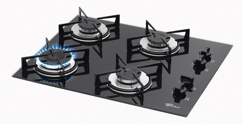 Cooktop à Gás Fischer Vidro Temperado 1519-5713 4 Bocas Bivolt Preto