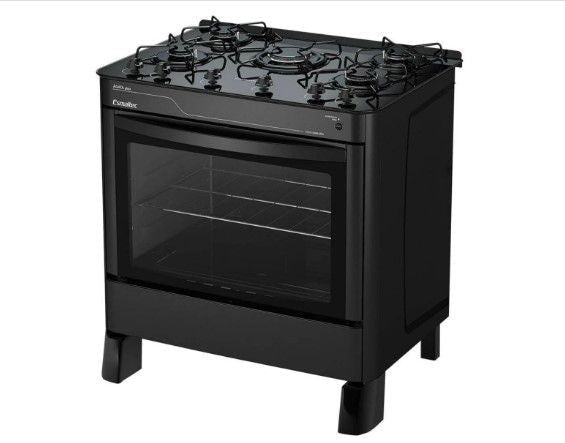 Fogão De Piso Esmaltec 5 Bocas Agata Glass Preto Bivolt