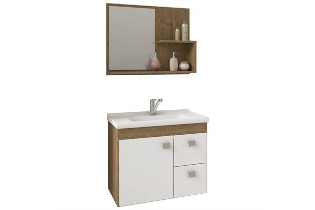 Gabinete Suspenso para Banheiro Hortência 46x55cm Branco E Carvalho