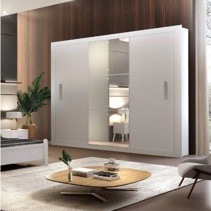 Guarda Roupa Casal 3 Espelhos 3 Portas Carina Espresso Móveis Branco
